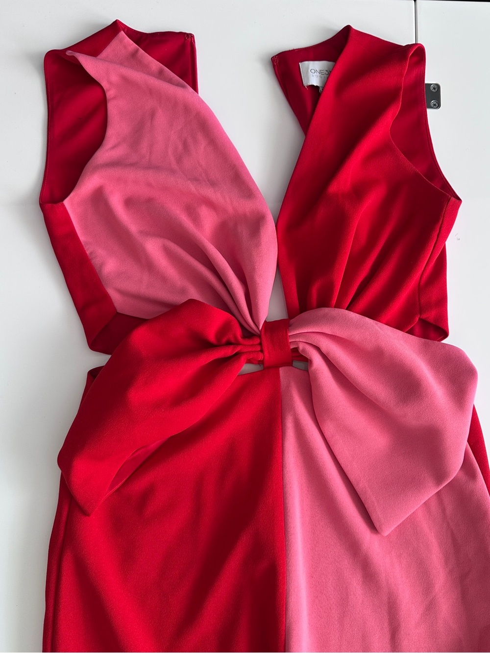 Two-Tone Pink & Red Bow-Front Maxi Dress - Picture 4 of 15